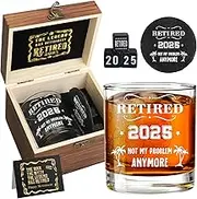 Retirement Gifts for Men- Retired 2024 Not My Problem Anymore Whiskey Glass Set, Funny Retirement Gifts for Him, Colleague, Leader, Boss Teacher Coworker Ideas for Retirement Whiskey Glass Set