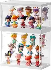 Stackable Acrylic Display Case with Shelves—Collectibles Organizer for Popmart, Blind Box, Lego, Mini Figurines and Dolls Clear and Shelf Design for Versatile Display Options (10.6x5.5x6.3)