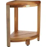 Snazzy Corner Two Tier Natural Color Shelf Waterproof Teak Wood Shower Bench ...