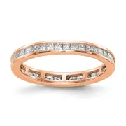 Solid Real 14k Rose Gold Polished 1ct Princess Channel Set CZ Eternity Wedding Band Ring