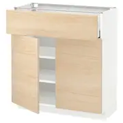 METOD / MAXIMERA base cabinet with drawer/2 doors, white/Askersund light ash effect, 80x37x80 cm