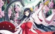 Anime miko dragon cherry blossom girls original Playmat Gaming Mat Desk