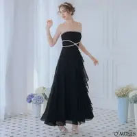 在飛比找樂天市場購物網優惠-訂製款平口水鑽雪紡黑色長禮服(19-A233-1)