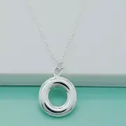 925 Sterling Silver CIRCLE Pendant Chain Necklace Fashion Jewelry Accessories