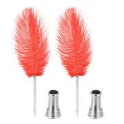 2 Pcs Vintage Feather Ballpoint Pen with 2 Pcs Stand Holder, Red