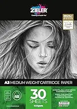 Zieler Medium Weight Cartridge Paper Pad - 140gsm, 30 Sheets (Smooth) - by ™ - Suitable for Painting, Sketching & Technical Drawing. Made un UK (A3)