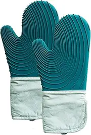 Silicone Oven Mitt, Oven Mitts with Quilted Liner, Heat Resistant Pot Holders, Heavy Duty Cooking Gloves Flexible Oven mits, Heat Resistance, Non-Slip Textured Grip (Green)