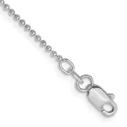 14K White Gold 9 Inch 1.2mm Diamond-Cut Beaded With Lobter Clasp Anklet