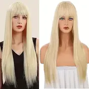 Women's Blonde Long Hair Straight Volume Long Wig with Fringe Wig Cosplay Theatre (Blond, 60cm)