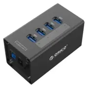 A - Orico A3H4 4 Port USB 3.0 Powered Hub Aluminium Notebook Computer PC Black