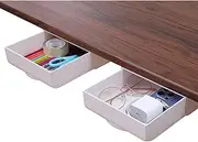 LuluEasy 2 Pack Under Desk Drawer Self-Adhesive Hidden Desktop Organizer, Attachable Desk Drawer Slide Out, Table Storage Tray for Pencil Pen Stationery Home Office Organization, Large White