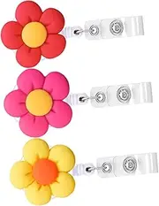 Uonlytech 3Pcs Flower Retractable Badge Clips Portable Id Card Holders for Nurses Students and Employees Lightweight and Secure Fastened Back Design