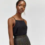 NEW WAREHOUSE BLACK SPARKLE GLITTER CHIFFON CAMI TOP PARTY SEASON LOOK UK 14