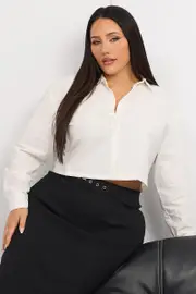 White Cropped Shirt Cotton Poplin Button Through