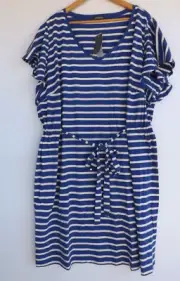 New Autograph Dress 24 Womens Blue White Stripe Drawstring Waist Flutter Sleeve