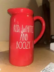 RAE DUNN RED WHITE AND BOOZE CERAMIC Holiday PITCHER New