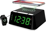 Alarm Clock with Wireless Charging, Dual Alarm, Snooze, Brightness Dimmer, USB Charging Port, Big LED Display, Night Light, Indoor Temperature & Humidity Display iTOMA CKS801