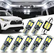 Auto Dynasty 8 Pieces 12V 5500K Interior Car Dome Map Cargo License Plate LED Light Bulbs Kit Compatible with Toyota Highlander 2020-2024