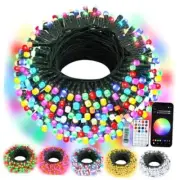 Christmas Smart String Lights RGB Color Changing IC, 100 33ft Dark Green Cable