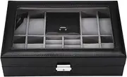 [Lanpou] Watch Box for Men, Multi-Functional 8 Slots + 2 Grids Watch Display Case Ring Jewelry Storage Box Organizer Luxury Carbon Fiber Design Display Case Large Holder with Lock and Keys (Black)