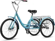 Makamsui Adult Tricycle, 7 Speed Tricycle for Adults with Dual Chain, 3 Wheel Drift Trike Bikes for Women Men Seniors, Cruise Trike Bicycles with Large Rear Basket for Shopping Commute Picnic