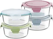 GUDAJIN 4-Pack Glass Mealtime Containers with Lids, Airtight Glass Storage Containers Set, Food Storage Containers, Heat Resistant Glass Containers, BPA Free, Microwave Safe, Dishwasher Safe