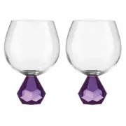 2PK Zhara Crystal 500ml Gin Glass Cup Round Cocktail Drink Glasses Set Amethyst