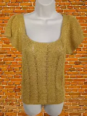 BNWT WOMENS NEXT GOLD SPARKLE TOP UK SMALL SQUARE NECK SHORT SLEEVE KNIT RRP £24