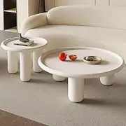 EKDJSN Coffee Tables, Nesting Table with Multi-Column Support and Raised Edge Design, Wide Round Sides, 31in+20in Nesting Table for Small Space, Living Room, Bedroom(White)