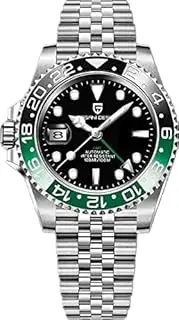 [Danmus] Top Brand Mechanical Watches For Mens 40mm GMT Automatic Mens Mechanical Watches Stainless Steel Waterproof Sapphire Glass Luminous Wristwatch for Men Ceramic Bezel PD-1662 (Green)