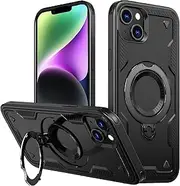 rojarou for iPhone 13 Case,iPhone 14 Case[Compatible with MagSafe][360° Rotate Ring Kickstand][Military Grade Protective] Shockproof Anti-Scratch Phone Case for iPhone 13/iPhone 14,Black