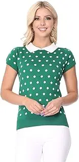 [YEMAK] Classic Collar Short Sleeves Polka Dot Stretchy Casual Pullover Sweater MK3673