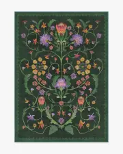 150' x 215' | Machine Washable Runner Rug | Kid & Pet Friendly | Indoor Rug | Protea Forest Green Flatwoven Rug by Iris Apfel | Ruggable