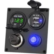 Dual USB Socket Charger with LEDVoltmeter 12V Power Outlet Toggle Switch for Car