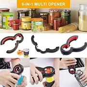 6 in1 Multifunctional Bottle Opener for Jars Cans and Bottles Easy Grip Stainless Steel Opener Tool for Kitchen Use Convenient Lid and Cap Remover Gadget
