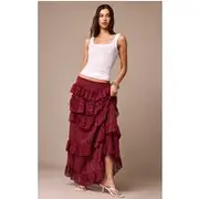 Dark Plum Lace Tiered Floaty Maxi Skirt, Dark Plum