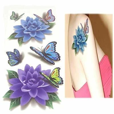Tatuajes 3D Temporales flores y maripósas efecto REAL plantilla con 5 figuras