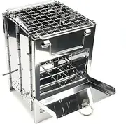 Barbecue grid, barbecue grill, in square stainless steel with folding wood stove, ideal for campers, lovers and grilled bbq grilled travelers