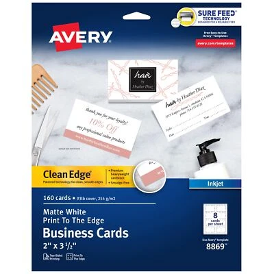 Avery Clean Edge Printable Business Cards with Sure Feed Technology, 2" x 3.5",