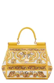Dolce & Gabbana Sicily Majolica Embroidered Canvas Satchel in Azulejos Giallo at Nordstrom One Size