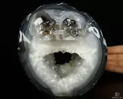 6.1" Agate Geode Carved Heart Crystal Double Skulls, Crystal Healing