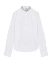 Alexander McQueen Long Sleeved Embellished-Neck Shirt IT40,IT44,IT42,IT38 optical white