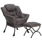 HollyHOME Fabric Lazy Chair with Foldable Ottoman Accent Comfy Lounge Arm Cha...