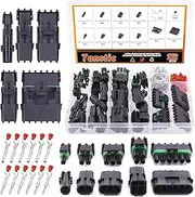 Tanstic 250Pcs 1 2 3 4 6 Pin Male and Female Waterproof Car Electrical Wire Connector Plug Kit 18-14 AWG Quick Locking Wire Harness Sockets for Motorcycle, Scooter, Car, Truck, Boats