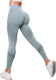 [Generic] Yoga Pants for Women Tummy Control Athletic Solid Color Sexy Trousers Regular & Plus Size, Light Blue, Medium