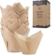 Bake Choice 100pcs Natural Jumbo Muffin Liners for Baking, Greaseproof Parchment Paper Muffin Liners, Cupcake Liner, Tulip Cupcake Liners for Party, Christmas