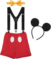 Baby Boys First Birthday 1st/2nd/3rd Costume Cake Smash Outfits Y Back Suspenders Bloomers Bowtie Set Mouse Ear