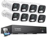 TMEZON Smart 4K 16CH Home Security Camera System, 8pcs Wired 5MP PoE IP Cameras Outdoor with Person Vehicle Detection, 4K 16CH NVR with 1TB HDD for 24-7 Recording, ZR08PA AU+1TB HDD