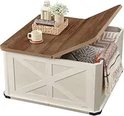 [VASAGLE] Farmhouse Coffee Table with Storage, Square Coffee Table for Living Room, Center Table with Flip-Top Lids, Honey Brown and Rustic White ULCT232W73