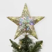 Sequin Wrapped Star Tree Topper Gold w/ 20 LED lights Xmas Holiday Wondershop